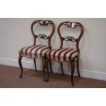 Pair Victorian cabriole leg chairs, carved shaped back, serpentine seat,