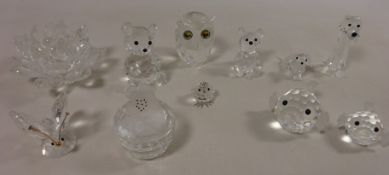 Swarovski crystal ornaments including bears, owl, butterfly, lidded pot,