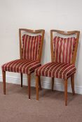 Pair Art Deco period French walnut framed chairs, curved shaped backs,