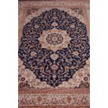 Persian Keshan style blue ground rug,