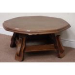 Oak octagonal coffee table with undertier, D96cm,