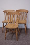 Set three beech farmhouse style chairs Condition Report <a href='//www.
