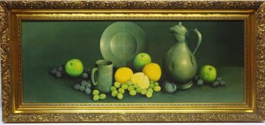 Still Life Pewter Set with Fruit,