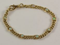 Gold opal set curb chain bracelet hallmarked 9ct Condition Report <a