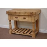 Waxed pine dresser raised on potboard base fitted with single drawer, W103cm, H85cm,