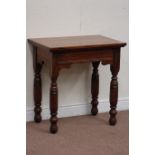 Edwardian oak table raised on turned base, 69cm x 46cm,