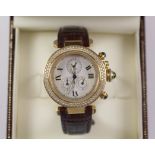 Cartier diamond and sapphire Pasha quartz chronograph 18K gold 1353 1 wristwatch,