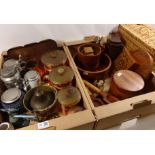 a 'WMF' copper Art Deco style serving tray, set of four copper graduating storage jars, steins,