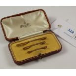 1920's triple set gold graduating tie-pins stamped 9ct in original box retailed by J C Vickery