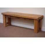 Rectangular pine bench, rounded corners, 143cm x 35cm,