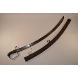 1796 pattern Cavalry sabre 84cm curved blade, wooden grip, plain steel stirrup knucklebow,