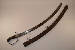 1796 pattern Cavalry sabre 84cm curved blade, wooden grip, plain steel stirrup knucklebow,