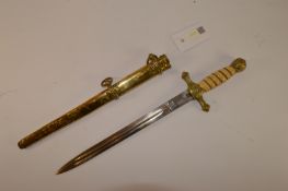 German Weimar Republic Naval Officer's dagger, wire bound ivorine grip with foliate cast pommel,