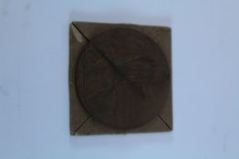 WWI bronze memorial plaque 'James Davis' with original certificate and cardboard case
