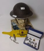 WWII Police helmet, with display head, 3 Tunic buttons, 6 cuff buttons, Sgt rank badge,