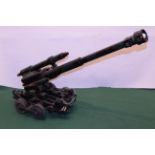 Handcrafted steel model of a Field Gun on four rubber wheels 88cm barrel (not drilled) 99cm overall