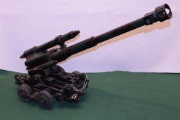 Handcrafted steel model of a Field Gun on four rubber wheels 88cm barrel (not drilled) 99cm overall