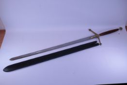 Replica Medieval Broad sword, 99cm steel blade, brass quillon and pommel with hardwood grip,