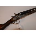 Shotgun certificate required - English 20 bore side by side double barrel hammer sporting gun,