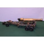 Handcrafted brass and steel model of a Field Gun mounted on six rubber wheels 45cm barrel,