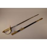 Italian Naval Officer's dress sword, 61cm blade etched with military trophies,
