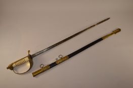 Italian Naval Officer's dress sword, 61cm blade etched with military trophies,