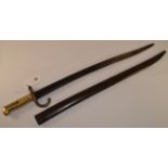 19th century French Chassepot Yataghan Sword Bayonet with brass hilt,