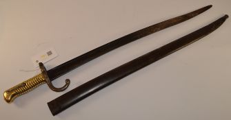 19th century French Chassepot Yataghan Sword Bayonet with brass hilt,