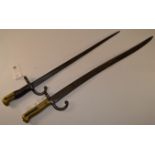 19th century French Chassepot Yataghan Sword Bayonet with brass hilt,