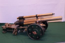 Handcrafted brass and steel model of a Field Gun 110cm