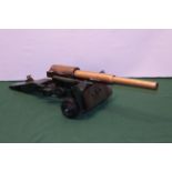 Handcrafted steel model of a Field Gun on rubber wheels with 55cm brass barrel,