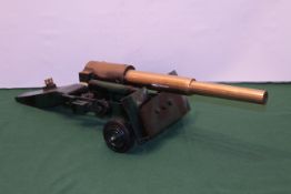 Handcrafted steel model of a Field Gun on rubber wheels with 55cm brass barrel,
