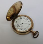 Early 20th century gold-plated hunter pocket watch signed AWW Co Waltham Mass engraved decoration