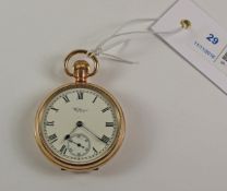 Early 20th century gold-plated Waltham USA crown wound Traveller pocket watch no 2623292,