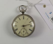 Victorian silver key wound pocket watch signed Royle & Rawson Wigan no 3412,