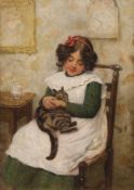 Elias Mollineaux Bancroft (British 1846-1924): Girl with a Cat, oil on canvas signed and dated 1900,