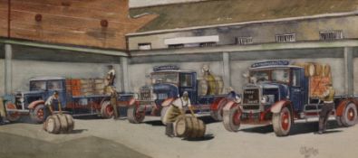 G Bettley (20th century): 'William Younger - Beer is Best', watercolour signed and numbered 387,