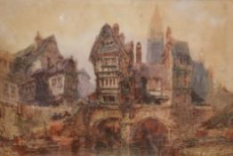 Paul Marny (French/British 1829-1914): Continental River Cityscape,