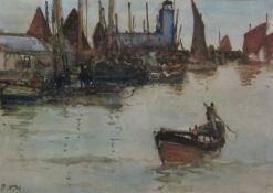 Frank Henry Mason (Staithes Group 1875-1965): Fishing Boats in Scarborough Harbour,