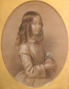 English School (19th century): Half length Portrait of a Girl with a Flower,