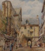 Mary Weatherill (British 1834-1913): 'Mount St Michel Normandy' - the Old Bar Gateway with figures,