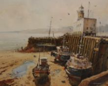 Neil Westwood (British 1947-): 'Early Morning Light Scarborough Harbour', watercolour signed,