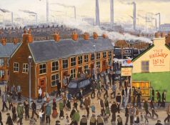 Peter J Norman (Northern British 1960-): 'The Railway Inn', oil on canvas,