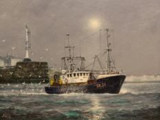 Jack Rigg (British 1927-): Scarborough Trawler SH38 St.