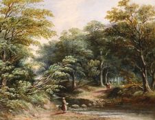 J. Burgess (19th century): Woodland Stepping Stones, oil on board unsigned 21cm x 26cm in 19th cent.