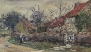 Rowland Henry Hill (Staithes Group 1873-1972): Ellerby Village showing the artist's own cottage on