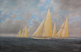 John J Holmes (20th century British school): J Class Racing Yachts - 'Enterprise Endeavour Yankee &