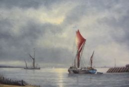 Jack Rigg (British 1927-): 'Sailing Barge Reminder - The Estuary', oil on board signed,