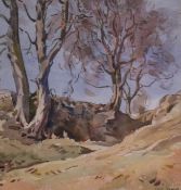 Fred Lawson (British 1888-1968): Trees on a Rocky Outcrop,