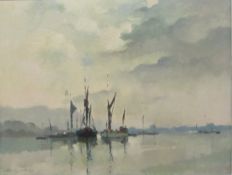 Charles Smith FRSA (British 1913-2003): 'Sailing Barges off Pin Mill' River Orwell Suffolk,